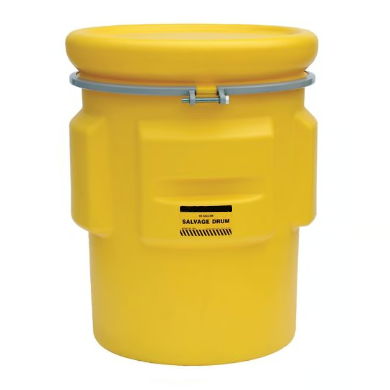 Item #1665 - Yellow 65 Gallon Salvage Drum, Metal Band Lid with Bolt Closure