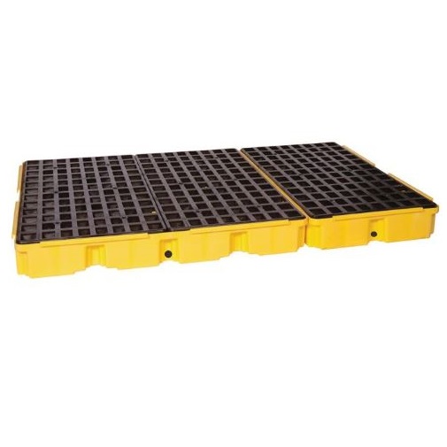 Item #1686D - Yellow 6 Drum Modular Spill Containment Platform with Drain