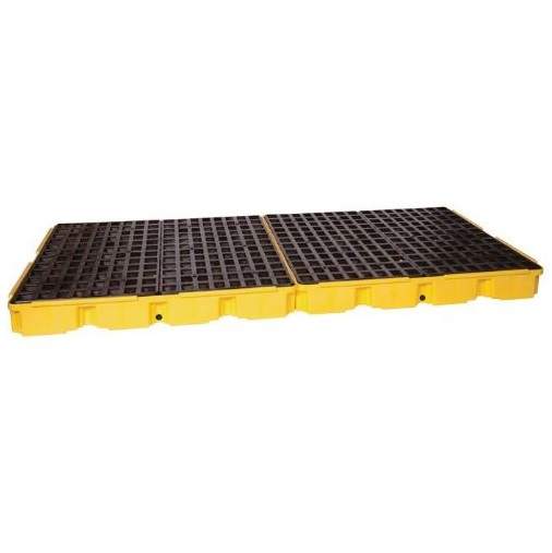 Item #1688D - Yellow 8 Drum Modular Spill Containment Platform with Drain