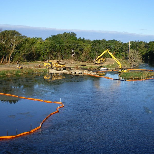 Item #MarineCurtain10012 – Orange Floating Turbidity Silt Dam, 100ft Long, 12ft Deep, Permeable 70/18 Skirt